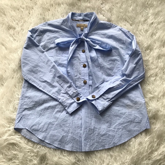 BURBERRY Lobelia Bow Blouse‎ In Pale Blue - Picture 4 of 11